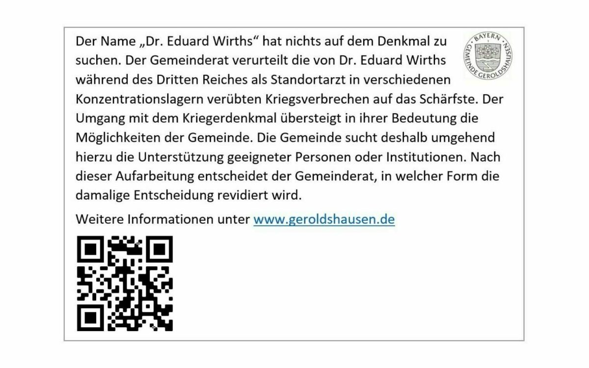 Provisorische Infotafel Kriegerdenkmal Geroldshausen Eduard Wirths Provisorische Infotafel Kriegerdenkmal Geroldshausen Eduard Wirths